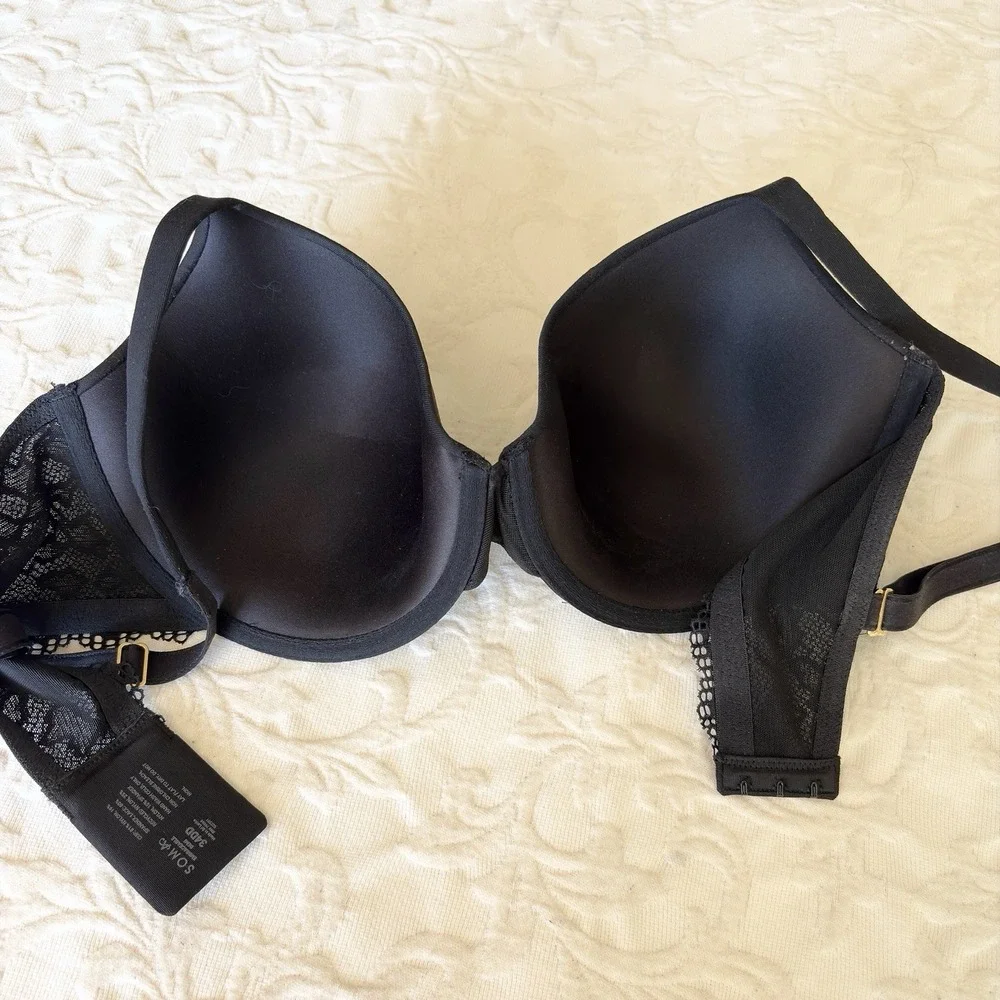 Soma Embraceable Demi Bra 34DD Black Underwire T-Shirt Lace‎ Smooth